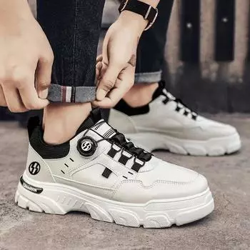 Fashion 2024Men s Sneakers New Breathable Workwear Shoes Trendy Thick Soled Shoes Anti Slip White Casual Skateboard Shoes Ankle Boots 41 бежевый