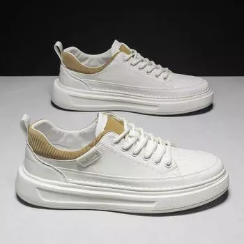 Fashion 2024Men Thick Bottom Casual Sneaker Designer Walking Shoes High Quality Casual Leather Vulcanized Shoes Breathable Walking Shoes 39 белый
