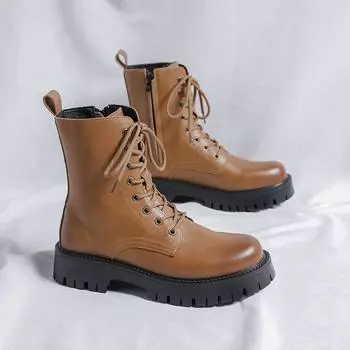 Fashion 2024New High Quality Fashion High Top Men Outdoor Boots Luxury Brand Antiskid Thick Bottom Ankle Boot Casual Leather Basic Boots 38 коричневый