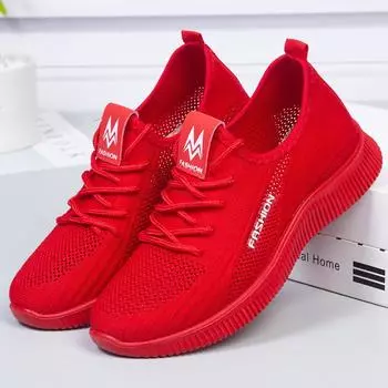 Fashion 2024Women Casual Shoes Summer Breathable black flat Shoes Slip On Walking Shoes Ladies mesh Sneakers red Women s Vulcanized Shoe 35 красный
