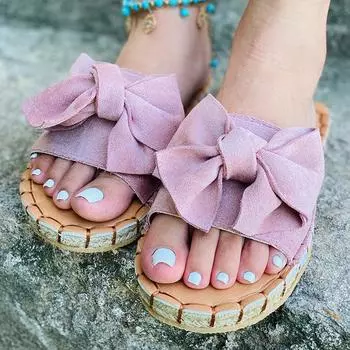 Fashion 2024Women Slippers Summer Sandals Bowknot Casual Beach Shoes Ladies Fashion Shoe Female Flats Flip Flops New Slides Footwear 36 жёлтый
