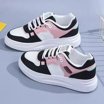 Мода 2024 Женские кроссовки из искусственной кожи Женская обувь Белые повседневные кроссовки на платформе Весна Лето Женские кроссовки на плоской подошве Женские кроссовки 35 чёрный