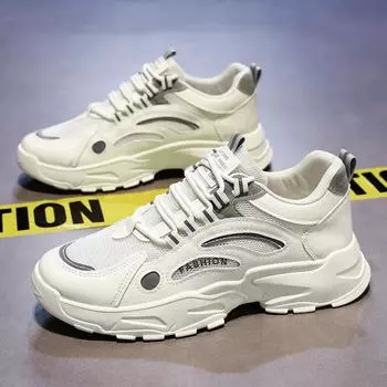 Fashion 2025 new Men s Shoes Breathable Mesh Korean Version White Lace Up Thick Sole Lightweight Comfort Wear-resisting Running Shoes 39 белый
