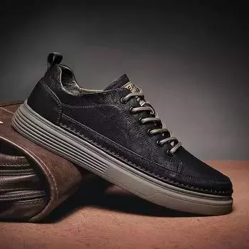 Fashion 2025 New Quality PU Casual Shoes for Men Shoes Soft Sole Comfortable Work Versatile Men s Shoes Trend Retro Zapatillas De Hombre 39 чёрный