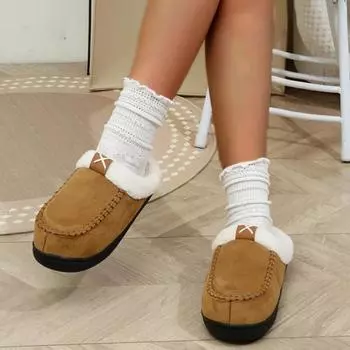 Fashion 2025 New Women s Cotton Slippers Winter Suede Design Plush Warm Ankle Boots Comfortable Thick-soled Home Baotou Women s Slippers 36 светло-коричневого