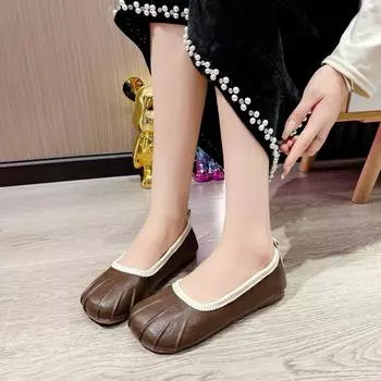 Мода 2025 Весна Женские Плоские Женские Разрезные Носки Ninja Неглубокие Лоферы Лодочки Женские Ретро Лаконичные Прогулочные Удобные Туфли Мокасины Mujer 35 коричневый