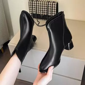 Мода 2025 года, тренд, высокие каблуки, женские ботильоны, остроносые туфли, зимние, новые, элегантные, офисные туфли «Челси», для ходьбы, для снега, Botas Mujer 35 чёрный