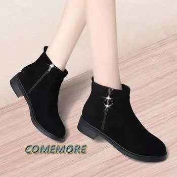 Fashion 2025 Women s Autumn Winter New Low Heels Comfortable Fashion Short Boots Side Zipper Snow Woman Boots Round Head Designer Black 35 чёрный