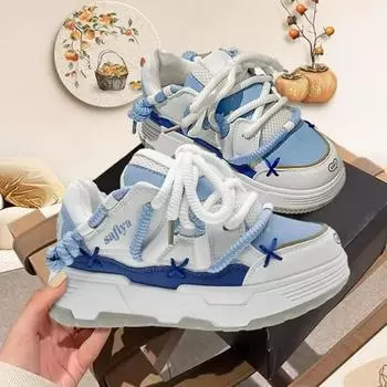 Fashion 2025 Women s Running Shoes Cute Harajuku Sneakers New blue Thick Platform Sneakers students Outdoor Casual pink Vulcanized Shoes 36 розовый