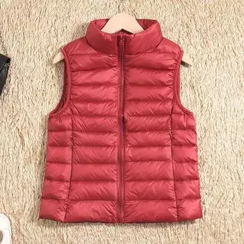 FASHION 24 новый легкий и тонкий пуховик женский жилет короткий большой размер воротник-стойка жилет пуховый жилет подкладка Одежда S темно-синий