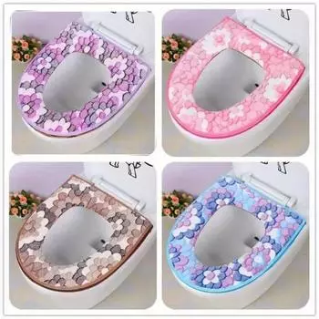 Fashion 2pc Soft Toilet Seat Cushion, Closestool Mat, Washable Pad, Ring Warm Cover