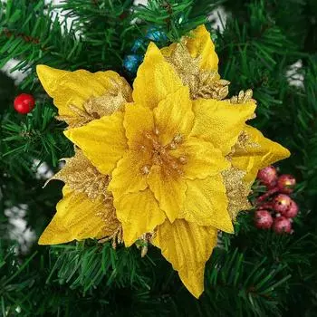 Fashion 2pcs Large Glitter Poinsettia Flower Artificial Heads For Wedding Party Home Decor Xmas Merry Christmas Tree Ornaments
