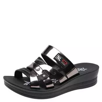 Fashion 35-41 Elegant Cutout Soft Leather Shoes Summer Wedges Slippers 2024 Slides Women Beach Office Mom Slippers Women Women Sandals 35 чёрный