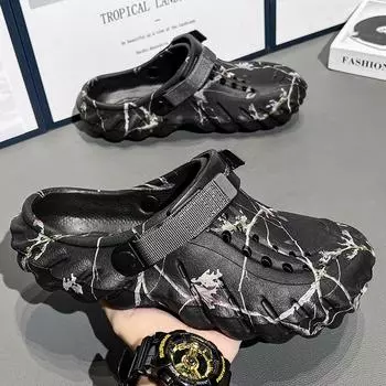 Fashion 38-47 Summer Men Sandals Hot sell Outdoor Garden Clogs Hole Shoes Male Casual Shoes Water Shoes Comfort Home Soft Slippers 38 чёрный