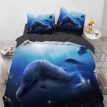 Модные комплекты постельного белья 3D Sea Dolphin Blue, комплект пододеяльников, милый пододеяльник, наволочка, роскошный домашний текстиль Queen, полный размер 140x200 EU Single135x200cm
