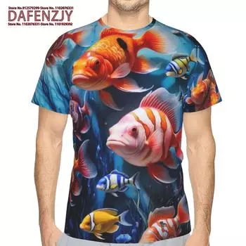 Модная мужская футболка с 3D-рисунком карпа и забавным принтом волка, топы с коротким рукавом, летняя футболка в стиле хип-хоп, повседневный пуловер S синий