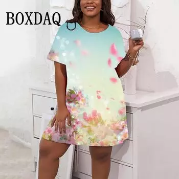 Fashion 3D Floral Print Dresses For Women Vintage Summer Big Sizes Short Sleeve Dress Casual O-Neck Loose Plus Size Clothing 9XL S