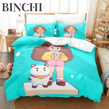 Fashion 3D Print Anime Bee And Puppycat Bedding Set Single Twin Full Queen King Size Bed Set Adult Boys Bedroom Duvet cover Sets EU single(135x200cm)