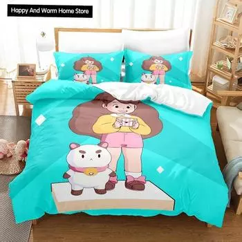 Fashion 3D Print Anime Bee And Puppycat Bedding Set Single Twin Full Queen King Size Bed Set Adult Boys Bedroom Duvet cover Sets EU single(135x200cm)