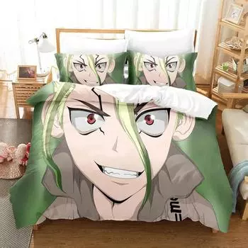 Fashion 3D Print Anime Dr.Stone Senku Bedding Set Boys Girls Twin Queen Size Duvet Cover Pillowcase Bed Kids Adult Home Textile EU Twin 135x200cm