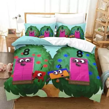 Fashion 3D Print Cartoon N-Numberblocks Bedding Set Double Twin King Duvet Cover Comforter Pillowcase Boys Girls Adults Bedroom EU Twin 135x200cm