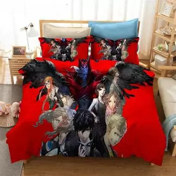 Fashion 3D Print Persona 5 P5 Anime Game Bedding Set Double Twin King Duvet Cover Comforter Pillowcase Boys Girls Adults Bedroom 135x200cm 2pcs