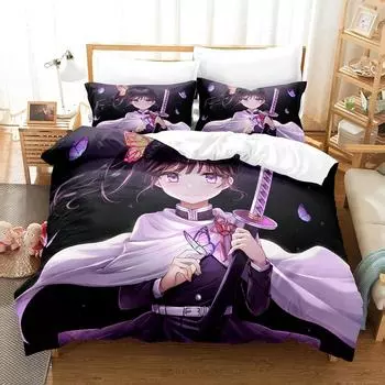Fashion 3d Printing Anime Demon Slayer Bedding Sets Duvet Cover Set With Pillowcase Twin Full Queen King Bedclothes Home Textile EU single(135x200cm)