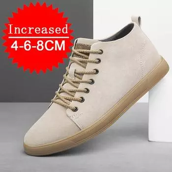 Fashion 4/6/8CM Man Genuine Leather Invisible Inner Height-increasing Shoes Sports Casual Shoes Increasing Shoes Soft-soled Running Shoe 37 хаки