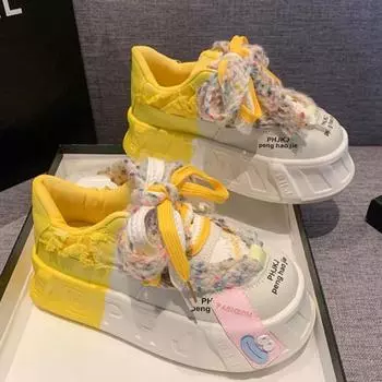 Fashion 5CM Designer Dad Shoes for Women Girls Lucky Platform Vulcanized Shoes Ladies Colorful Round Head Casual Female Lace Up Shoes 35 синий