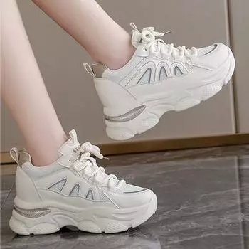 Fashion 6.5CM Thick Sole Heightening Mesh Breathable Casual Shoes Outdoor Running Non-slip Fashionable Height Increasing Women s Shoes 35 белый