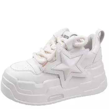 Модные кожаные женские туфли на каблуке 6 см, белые туфли на платформе и скрытом каблуке, белые туфли, массивные кроссовки для скейтборда 34 белый