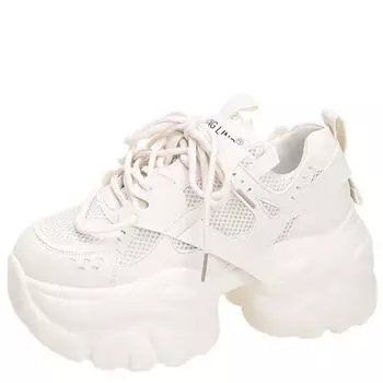 Модные женские кроссовки на толстой подошве 7,5 см, новые летние спортивные туфли для папы на скрытых каблуках и платформе, женские повседневные туфли из дышащей сетки на шнуровке Muje 34 бежевый