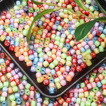Fashion 80pcs 6mm Acrylic Cube Material Square Letter Pine Beads Handmade Bracelet Jewelry Making Accessories DIY