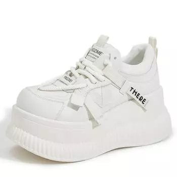 Fashion 8.5cm New Microfiber Leather Women High Brand Vulcanized Shoes Platform Wedge Chunky Fashion Casual Summer Boarding Skate 34 бежевый