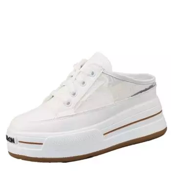 fashion 8CM Flat Shoes Female Slippers Soft Cover Toe Slides Slipers Women on A Wedge Platform Comfort Summer 2024 Fretwork Rubber PU 34 белый