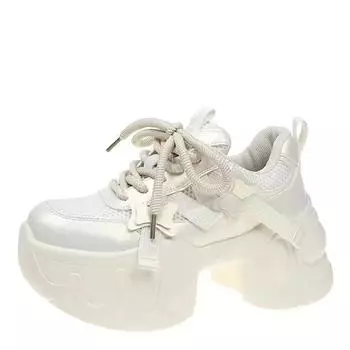 fashion 8cm Hidden Heel White Shoes Trendy Women s Shoes New Breathable Thick Bottom Versatile Casual Shoe Comfortable Women s Sneakers 34 бежевый