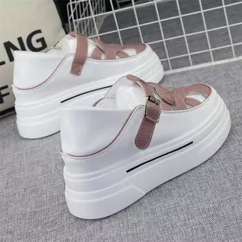 Модные 8 см кожаные женские сандалии с пряжками, летние модные кеды на платформе и танкетке, удобная женская обувь 34 розовый