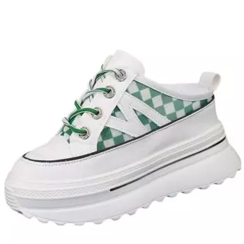 Модные 8 см сетчатые дышащие тапочки-кроссовки женские летние новые толстые внутренние завышенные туфли без каблука белые 34 зелёный