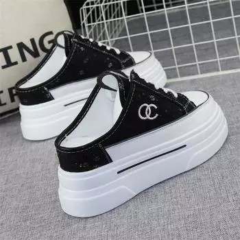 Модные женские туфли на толстой подошве высотой 8 см, лето 2024 г., новый стиль, повседневная обувь без каблука, с внутренним увеличением, женская вулканизированная обувь 34 белый