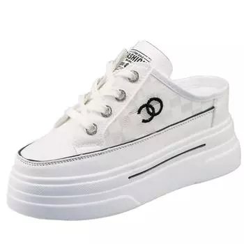 fashion 8CM Muffin Thick Soled Women s Shoes 2024 Summer New Style Non Heel Inner Heightening Casual Shoes Women s Vulcanized Shoes 34 белый