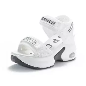 Fashion 8CM New Air Mesh Breathable New Women Sandals Comfy Shoes Fashion Summer Fish Toe Platform Wedge High Hidden Heels Ladies 34 чёрный