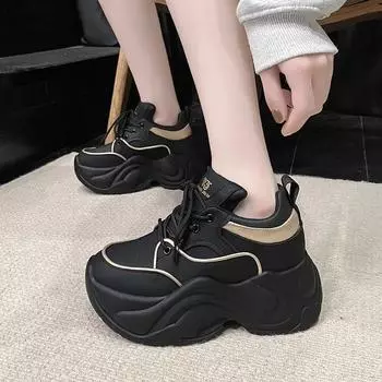 Fashion 8cm New Breathable Vulcanized Shoes Women Casual Platform Sneakers Autumn Thick Bottom Low Top Large Size Canvas Casual Shoes 34 белый