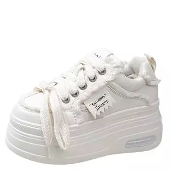 fashion 8cm Women Chunky Sneakers Autumn High Platform Leather Shoes Thick Bottom Vulcanize Shoes Breathable Female Casual Dad Shoes 34 бежевый