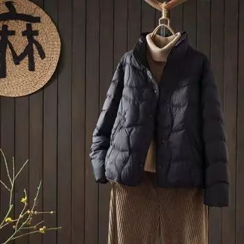 FASHION 90 белый утиный пух легкий пуховый женский короткий 2024 новая корейская версия модный однотонный воротник-стойка маленькая Одежда M