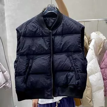 FASHION 90 Белый утиный пуховый жилет женская верхняя одежда 2024 Зима Новый утолщенный теплый бейсбольный воротник узкий жилет одежда больших размеров S