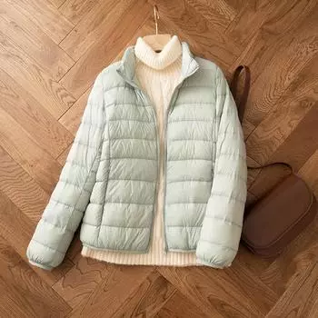 FASHION 90 fleece lightthin down women s short thin stand-up collar winter women s clothing new loose small light Clothes M светло-зеленый