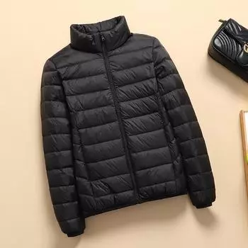 FASHION 90 White Duck Down Light Пуховик женский зимняя 2024 новая короткая тонкая легкая куртка с маленьким воротником-стойкой Одежда M чёрный