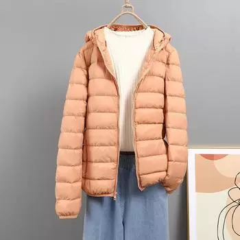 FASHION 90 White Duck Down Light Пуховик женский короткий с капюшоном и воротником-стойкой, облегающий повседневный новый теплый пиджак Одежда S