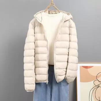 FASHION 90 White Duck Down Light Пуховик женский короткий с капюшоном и воротником-стойкой, облегающий повседневный новый теплый пиджак Одежда S