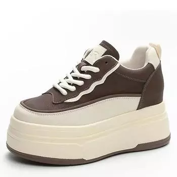 Модные 9 см коровья натуральная кожа повседневные толстые кроссовки на танкетке с вулканизированной подошвой смешанного цвета удобные туфли-лодочки модная женская обувь 33 коричневый